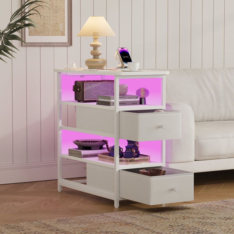 28cm W Metal Bedside Table, White