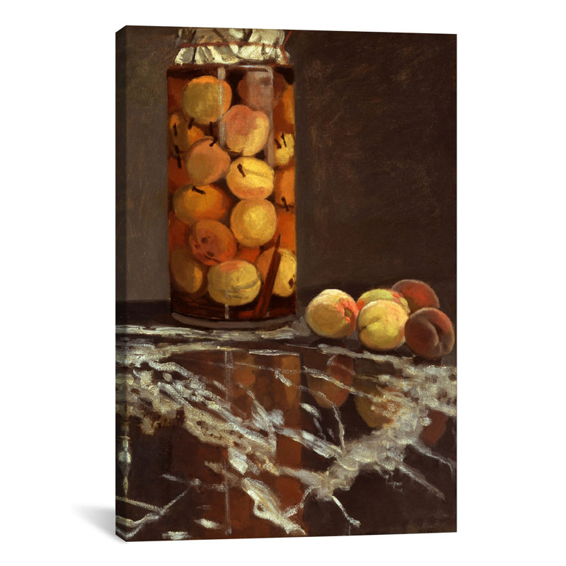 « pot of pêches (das pfirsichglas) » par claude monet, reproduction d’art sur toile, H 12 po x l 8 po x P 0,75 po