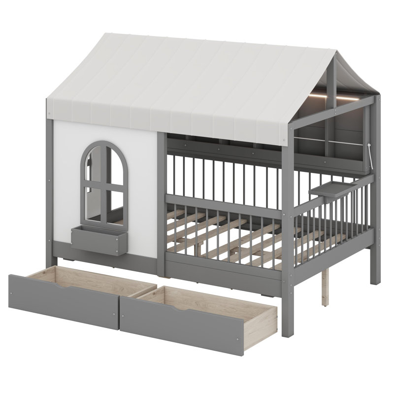 House Bed With Large Drawers, Grey