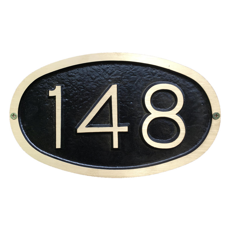 Plaque d’adresse murale sur 1 ligne bold, Noir / or, Oui