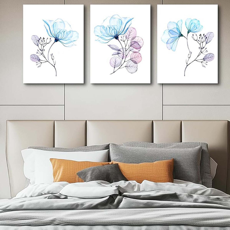 3 Piece Wrapped Canvas Print, 40 cm H x 30 cm W, Blue