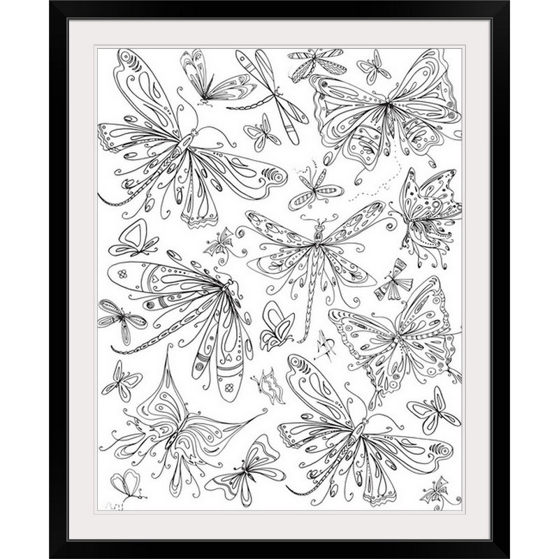 «Butterflies and Dragonflies» par Ethan, impression, Cadre noir, H 32 po x l 27 po x P 1 po