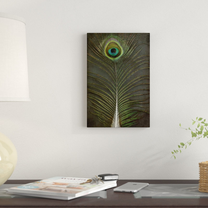 «Peacock Feather II», reproduction sur toile, H 12 po x l 8 po x P 0,75 po, Toile tendue, Pas de tapis