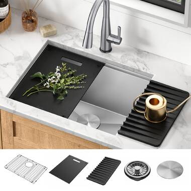 Delta Rivet™ 36 L Workstation Farmhouse Apron Front Kitchen Sink  Undermount 16 Gauge Stainless Steel Single Bowl