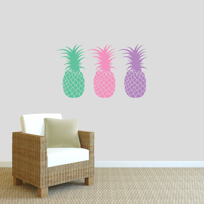 Ensemble d'adhésif décoratif ananas, Rose bébé / Bleu-vert / Mauve