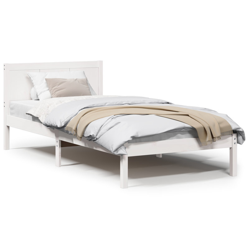 87-8 Bed Frame with Headboard Solid Pine wood, Wax Brown, Single (3')