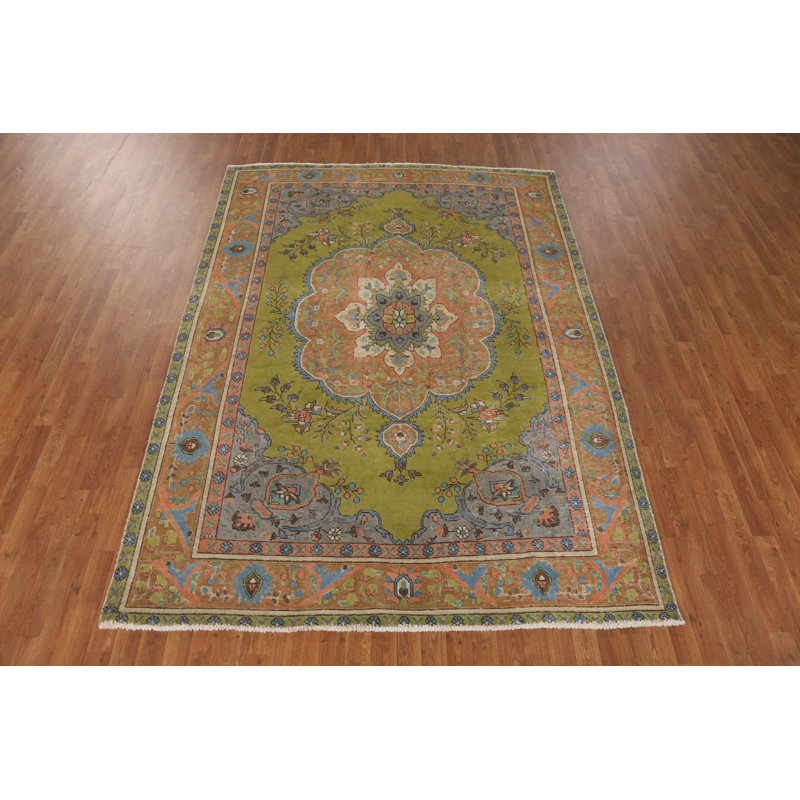 Tapis traditionnel rétro vert 7 x 9