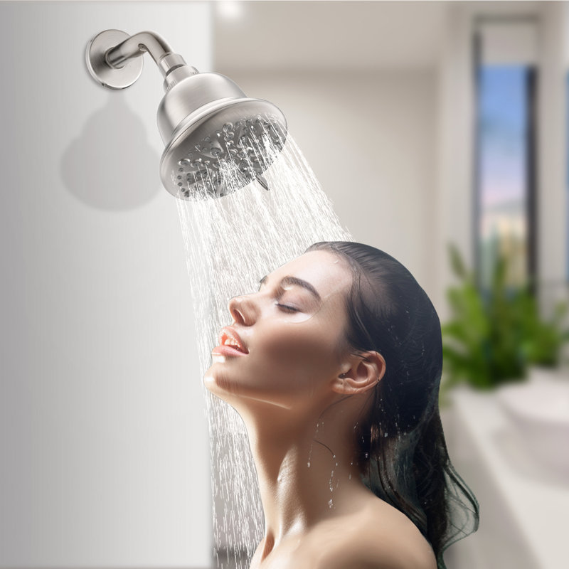 Pomme de douche fixe moderne à 7 jets avec valve brute et filtre, Nickel brossé