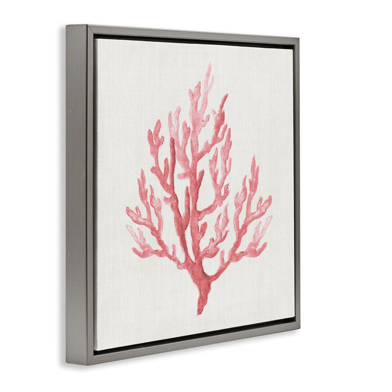 Cadre flottant en branches de corail rose discret, design par Janet Tava, H 18 po x l 18 po, Cadre flottant gris lustré