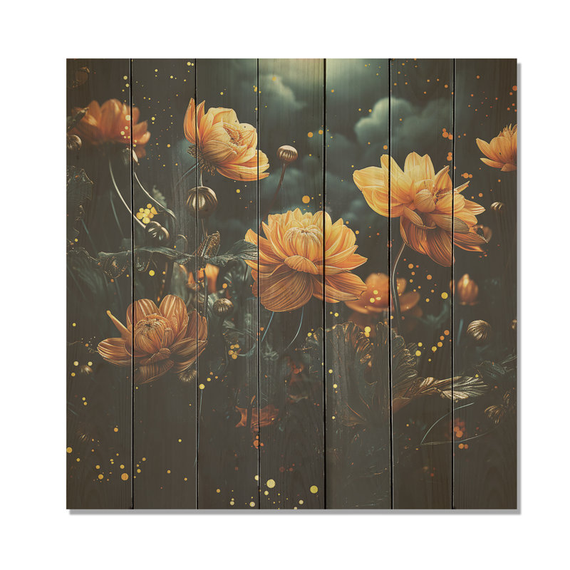Starry Night Marigold Flower II - Marigold On Wood Print, 15" H x 15" W