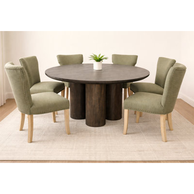 Coriolano 63" Round Dining Table Set With 6 Green Chairs