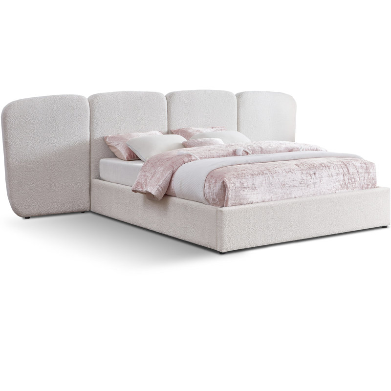 Shiloh Upholstered Platform Bed, King, Cream Boucle Fabric