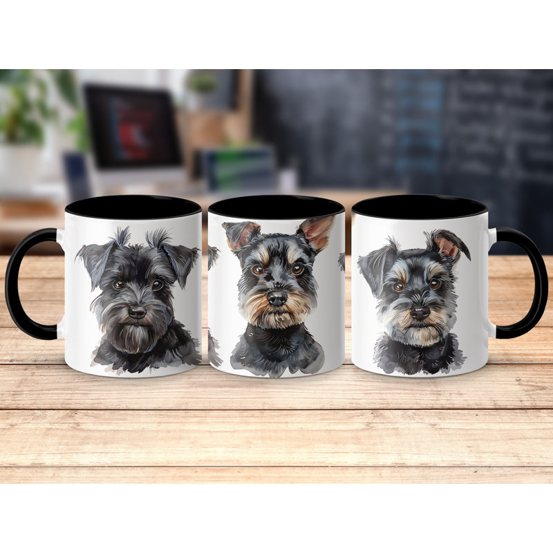 Adorable Schnauzer Dog Watercolor Art 11oz Coffee Mug, Black, 4