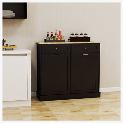 Armoire poubelle de cuisine à deux tiroirs et deux compartiments