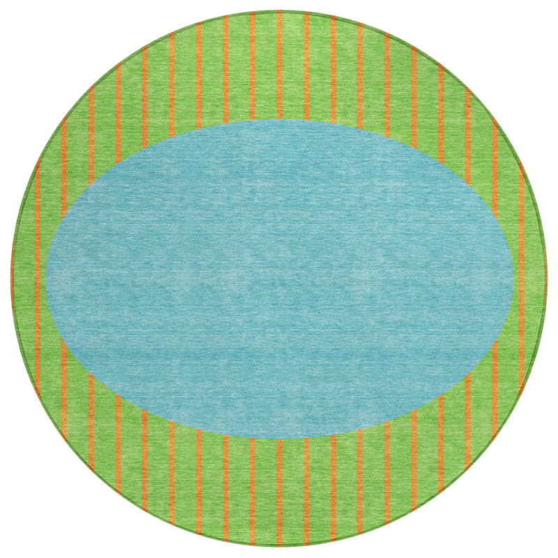 Carcyn Machine Washable Indoor Outdoor Striped Area Rug, Round 8'