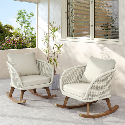 Hrannar Woven Rope Rocking Chair With Removable Cushions