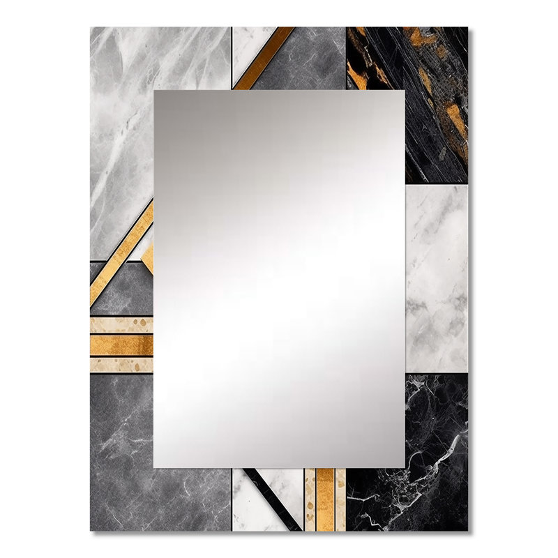 Lando Marble Granite Agate With Touches Of Gold VIII - Geometric Mirror, Modern Decorative Wall Mirror, Printed Metal Art