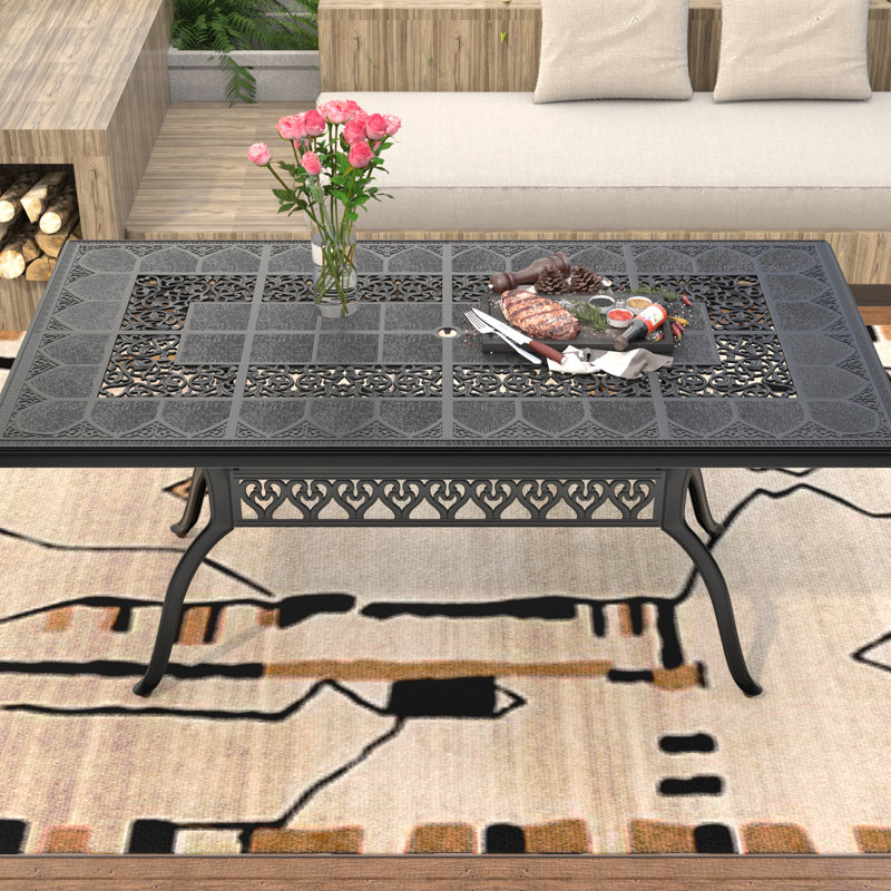 Table de salle à manger rectangulaire en aluminium coulé L 68,90 po x l 35,43 po Abtal avec trou pour parasol 1,88 po Abtal