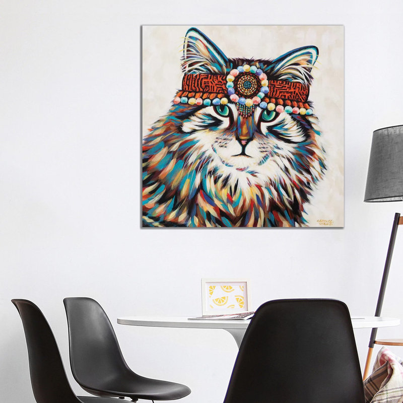 Hippie Cat II by Carolee Vitaletti - Wrapped Canvas Painting, 93.98 cm H x 93.98 cm W x 1.91 cm D