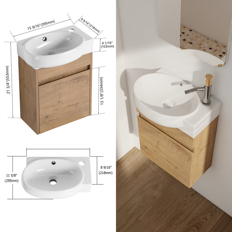 Ensemble de meuble-lavabo mural simple 17 po Shontea, Chêne