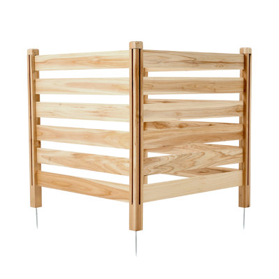 Wood Privacy Fence, 36" W x 36" L, Solid Wood, 3 Panels, Slatted Air Conditioner Screen, Natural, Flexible Layout with Sturdy Metal Stakes