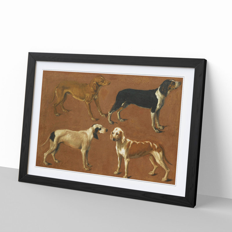Hounds by Jacques-Laurent Agasse - Picture Frame Painting, Black Framed, 36cm H x 48cm W x 2cm D