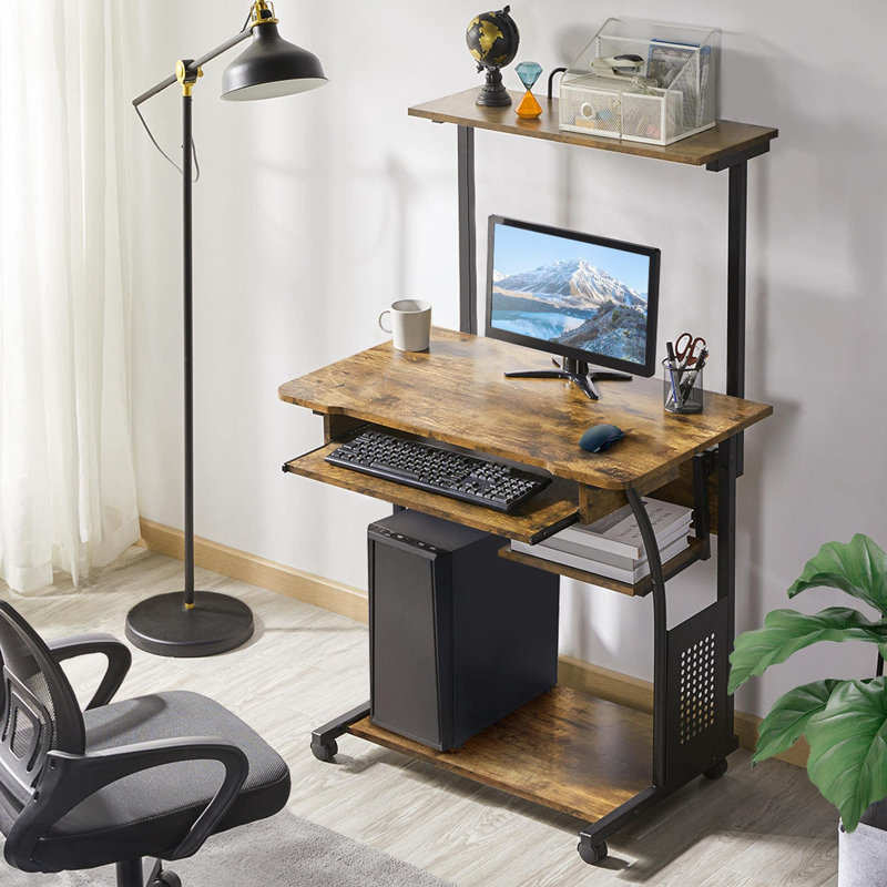 Metal Base Computer Desk, Brown