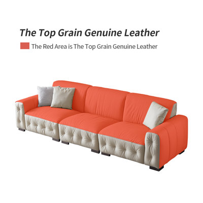 114"Genuine real Top-Grain leather sofa set for living room,3 seat sectional conch sofas for Bedroom or Office with Armrests and Comfy Cushions;Off white modern leather loveseat couch for Apartment