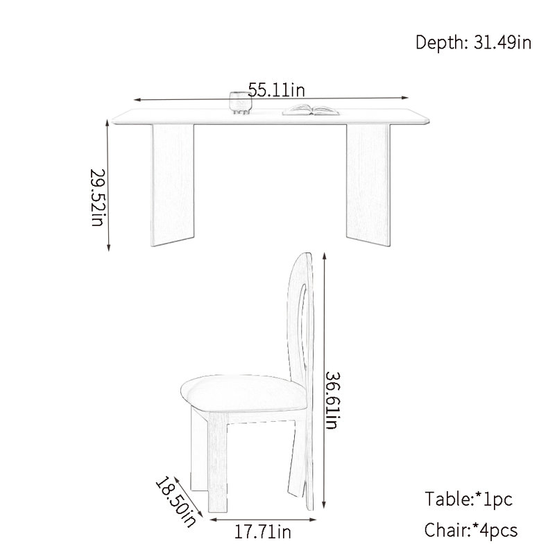Ensembles de table de salle à manger modernes, H 29,52 po x L 55,11 po x l 31,49 po