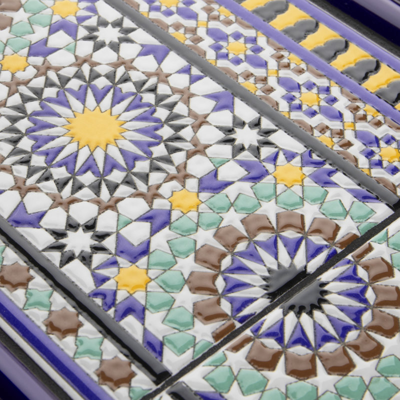 Sevillano Andalusa 8" x 8" Ceramic Cenefa Border Tile in Blue/Red/Green