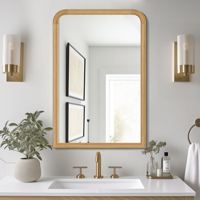 Bathroom/Vanity Wall Mirror with Wood Frame, 40" x 30", Natural Wood