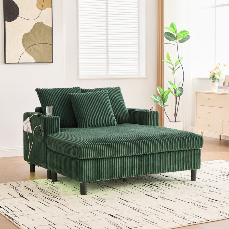   Canapé inclinable moderne en velours côtelé surdimensionné avec assise profonde, 3 coussins, charge USB, bande lumineuse à DEL RVB, porte-gobelet, poche latérale - convient au salon et à la chambre à coucher