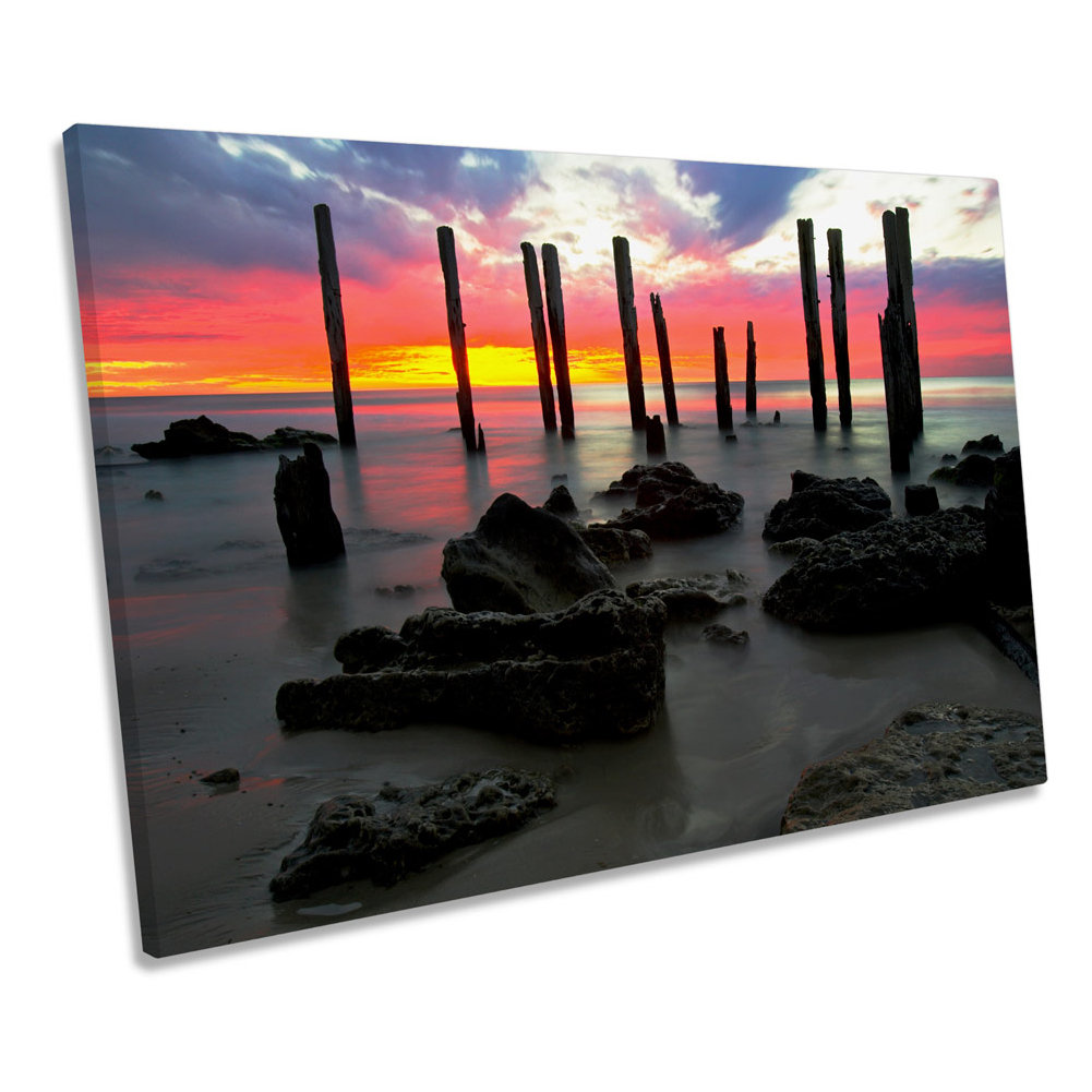 Beach Sunset Seascape Scene - Wrapped Canvas Print