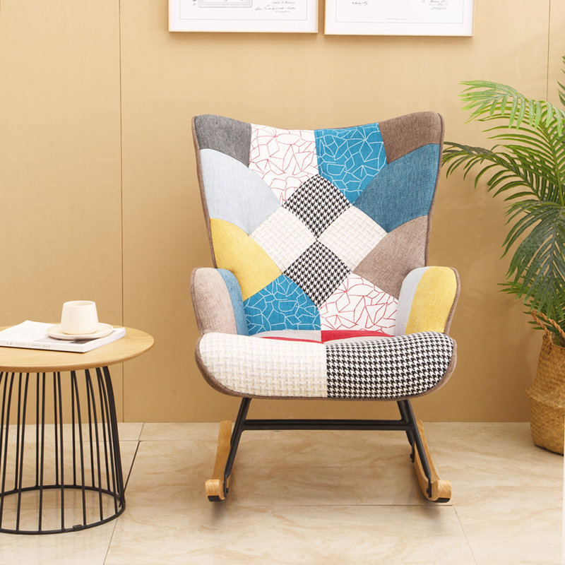 Chaise berçante en tissu Mid Century