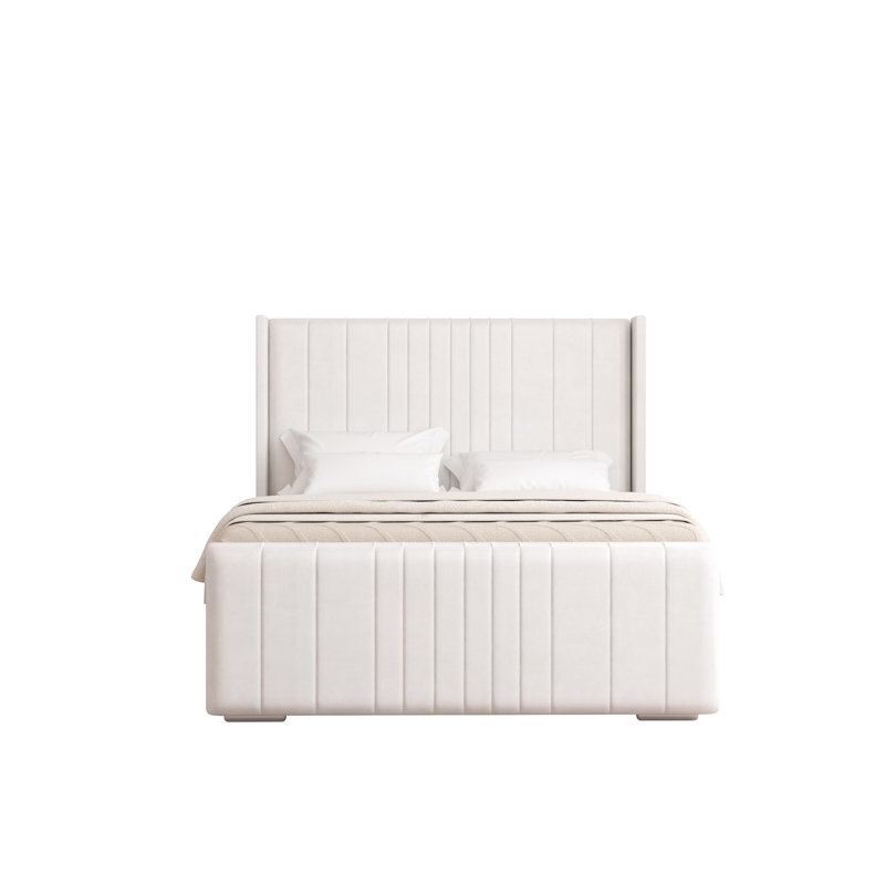 Denzel Upholstered Bed Frame, White, Double (4'6)