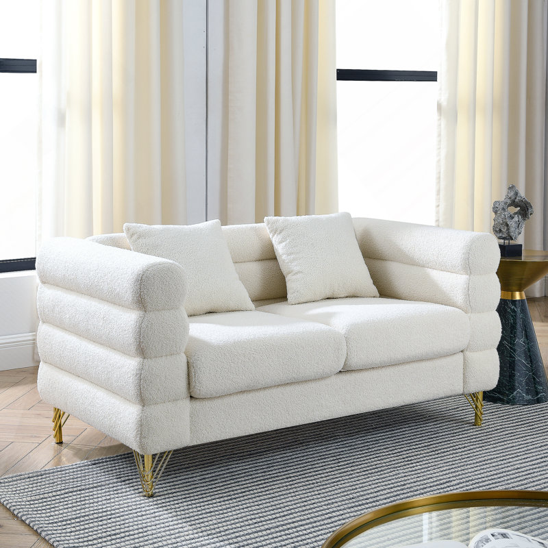 2-Seater Sofa, Living Room Loveseat With 2 Pillows For Living Room, Bedroom, Ivory