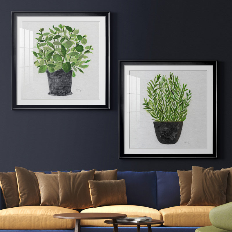 «Herb Garden I», ensemble de 2 reproductions d'art, H 30,5 po x l 61 po x P 1,5 po, Papier encadré noir, Blanc