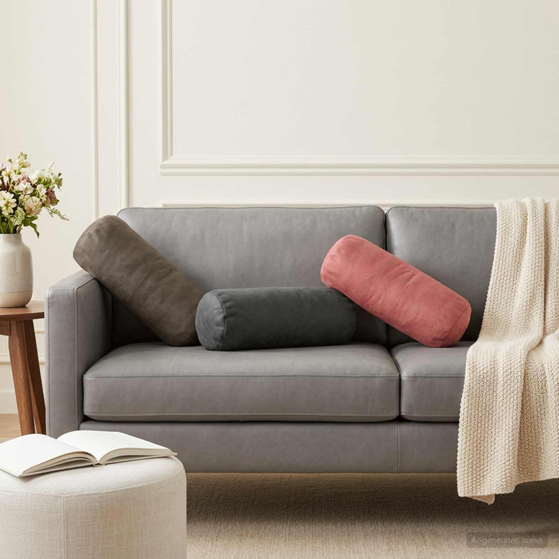 Pink Cushion, Cylinder 15cm H x 40cm W, Dark Grey