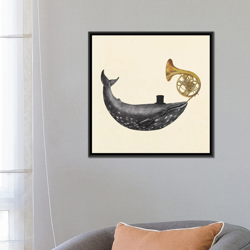 « baleinee song », impression sur toile, H 26 po x l 26 po x P 1,5 po, Toile avec cadre noir, Pas de tapis