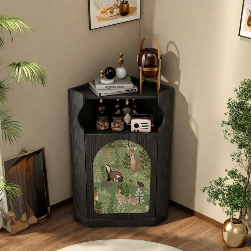 Armoire d'angle multifonctionnelle avec motif artistique, Noir, noir, noir, noir