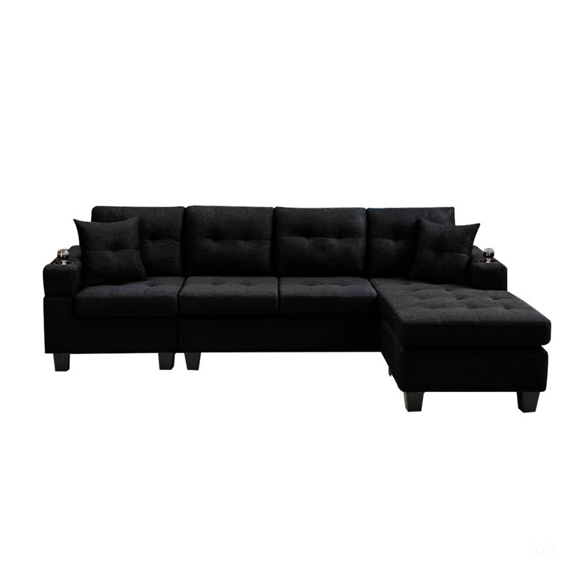 Calliandra Upholstered L-Shaped Sectional Left Hand Facing, Black Linen,  Right Hand Facing