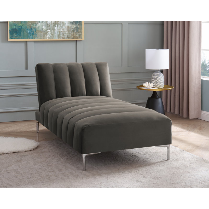 Camille Chaise Longue Daybed in Velvety Fabric, Grey