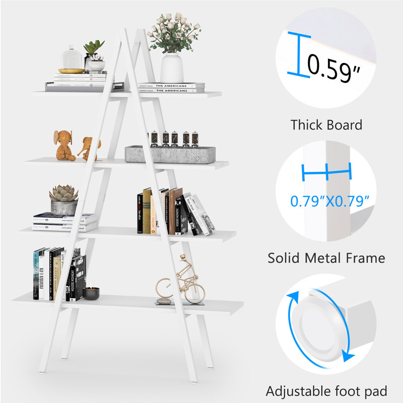165cm H x 91cm W Steel Ladder Bookcase, White