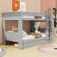 Lit superposé double en bois avec lit gigogne simple, bureau et tablettes-489660226