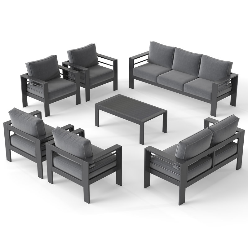 Aluminum 9-Person Outdoor Conversation Sets, Black/Light Gray