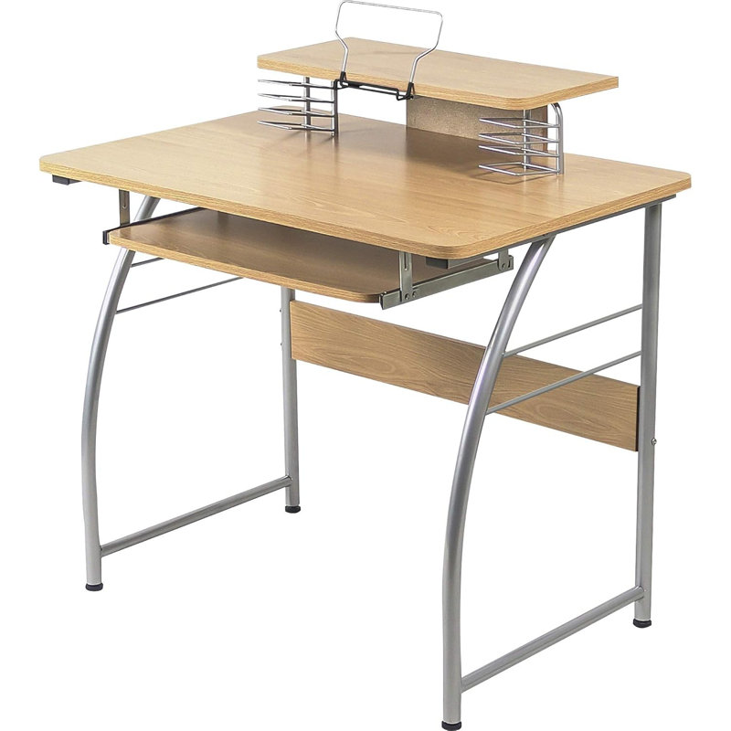Modern Laminate Computer Desk With Slide-Out Keyboard Tray For Laptop And Tablet Use
