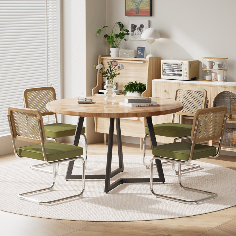 Ensemble de table de salle à manger Mid Century, 5 pièces: table, 4 chaises, Chêne, Vert / Argent