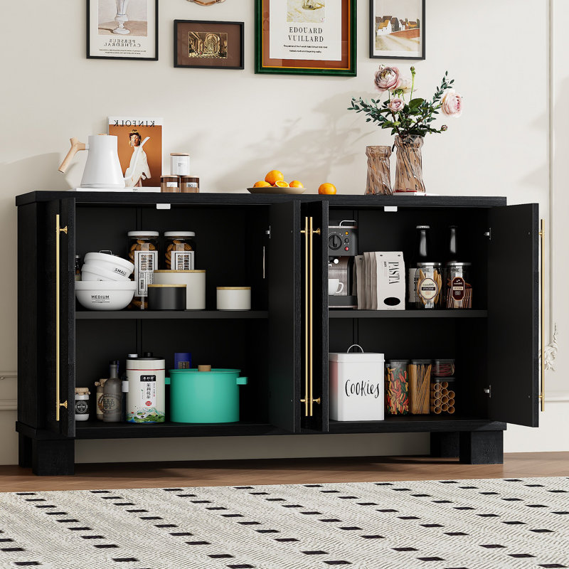 Buffet avec rangement, buffet en bois avec tablettes réglables et poignées dorées