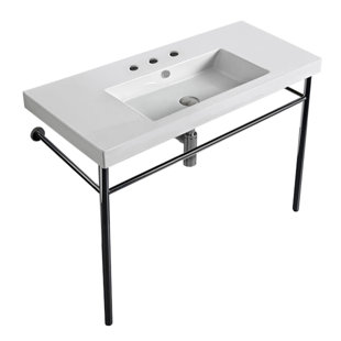 Ceramica Tecla By Nameeks Cangas 17.72'' White Ceramic Rectangular Bathroom Sink with Overflow