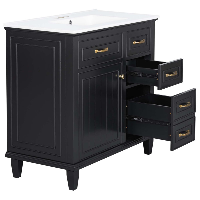 Meuble-lavabo 36 po avec comptoir en céramique, Noir